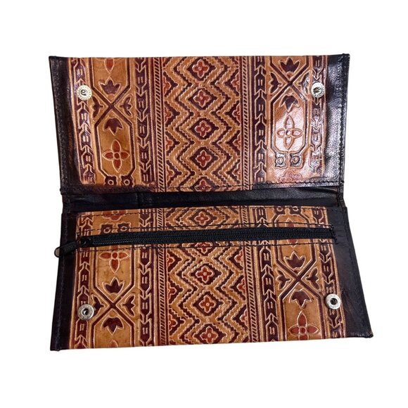 Vintage Unbranded Women's Brown & Black Tribal Ethnic Wallet Sz M - Picture 6 of 10